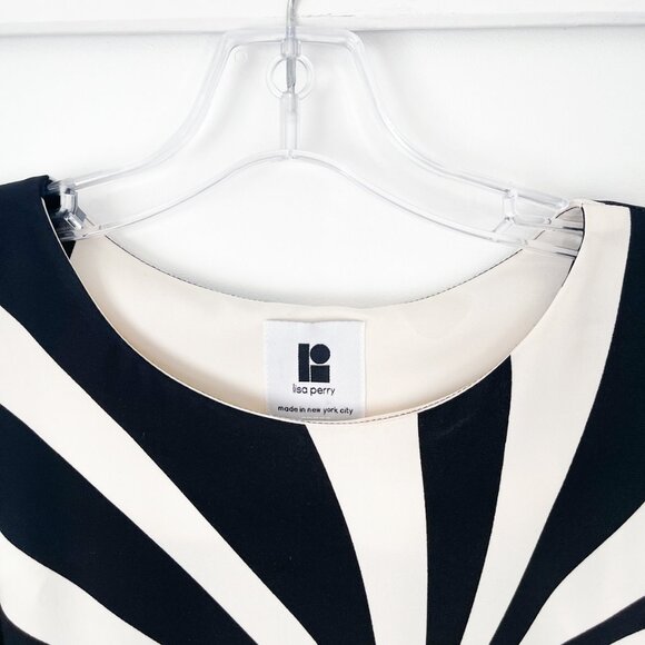 Lisa Perry Black and White Swirl Stripe Maxi Dress Gown Silk - Picture 6 of 16